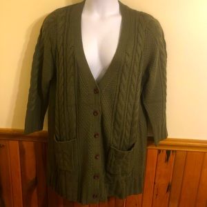 Green Long Button Up Cardigan Size M